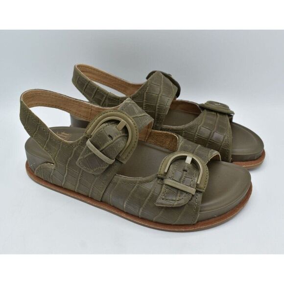 Sofft Womens Size 9 Adalia Olive Buckle Croc Embossed Suede Leather Sandals - Picture 2 of 13